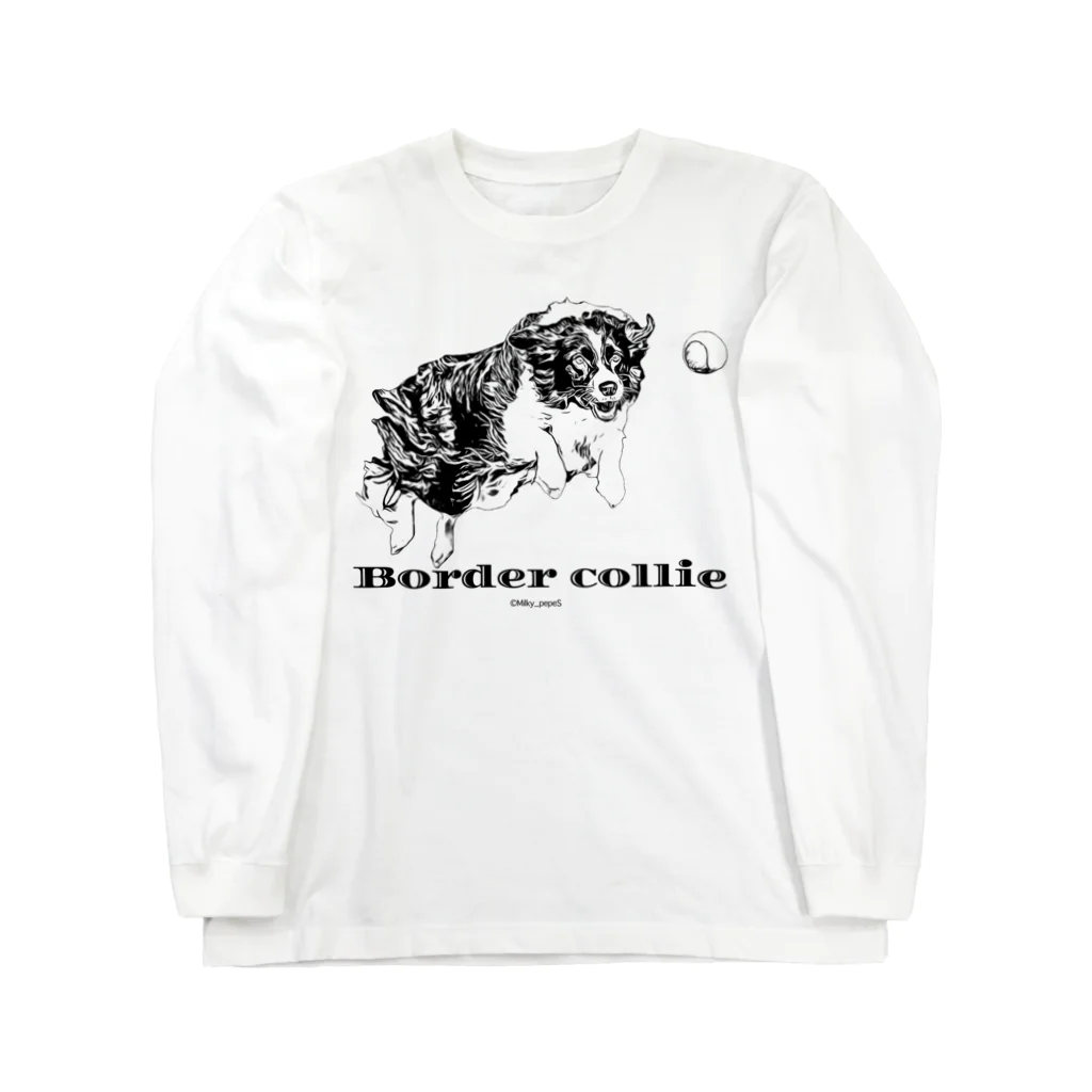 ユニークなワンちゃんデザインのお店のボーダーコリー モノクロデザイン Long Sleeve T-Shirt