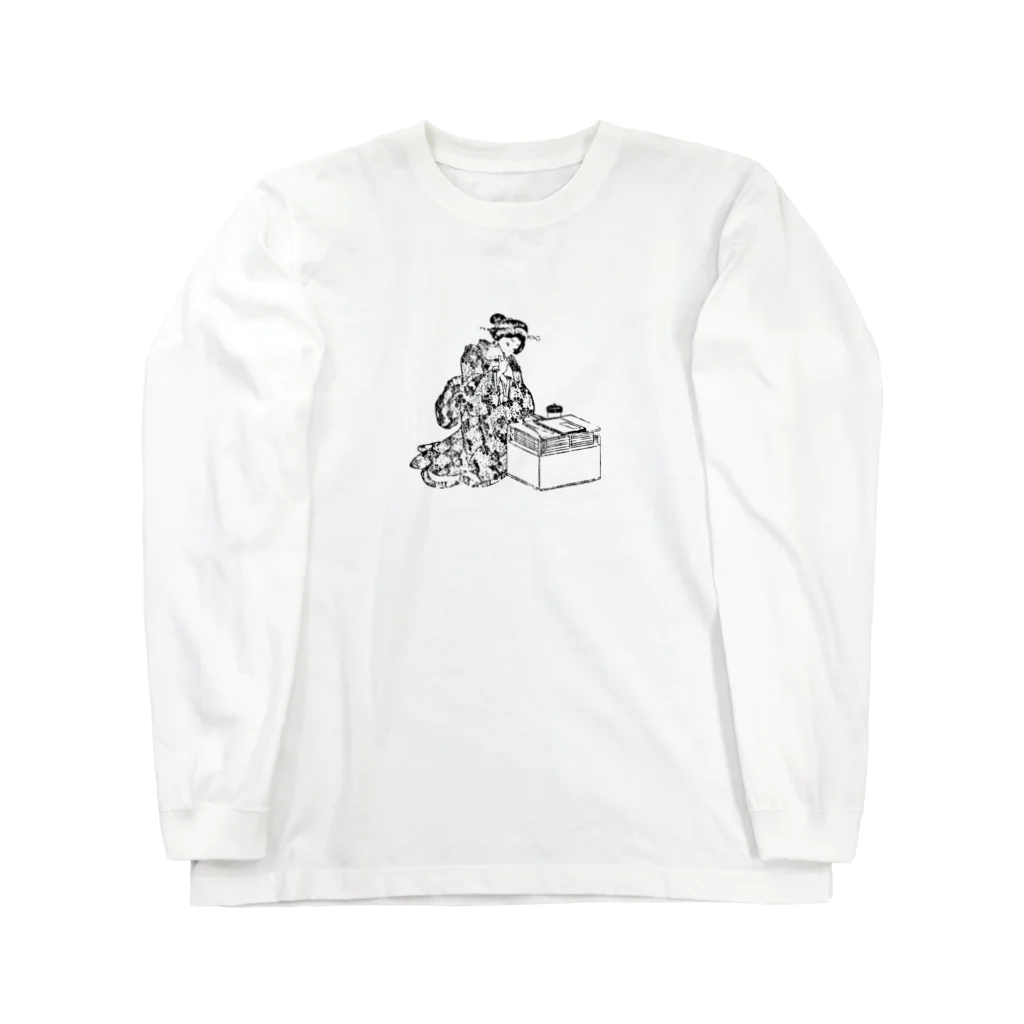 猫の浮世絵・草紙の猫を抱く美女 Long Sleeve T-Shirt