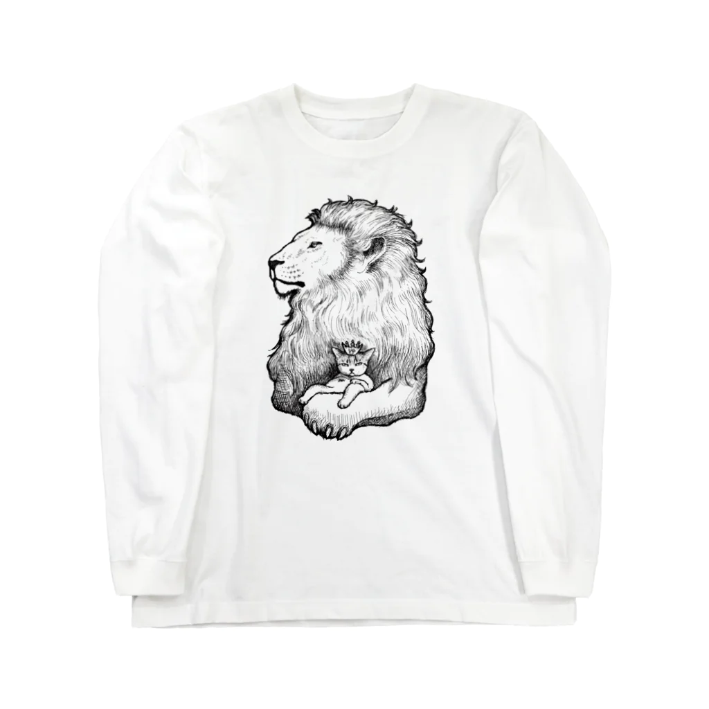 もけけ工房 SUZURI店のカブと獅子(モノクロ) Long Sleeve T-Shirt