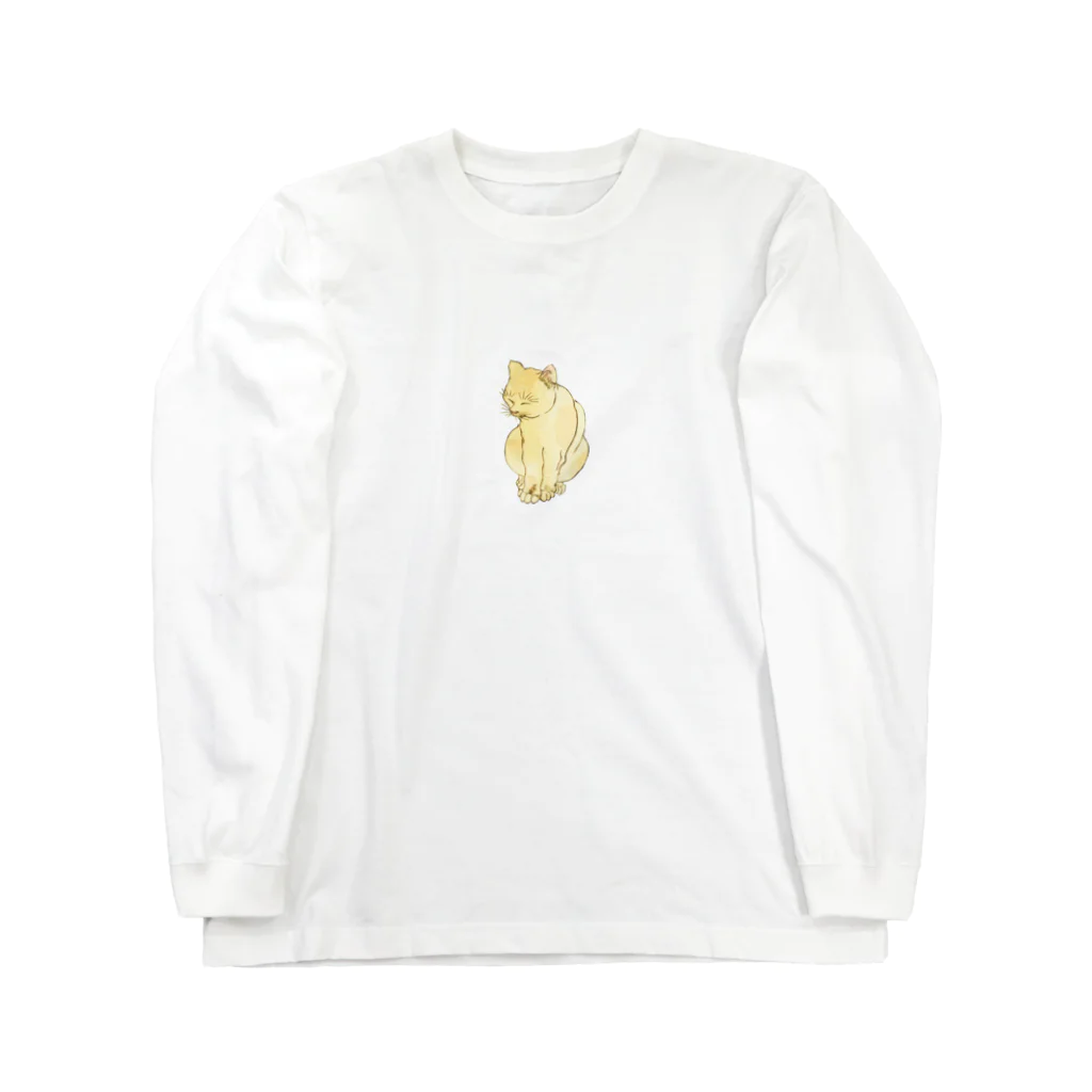 猫の浮世絵・草紙ののんびり目を閉じている猫 Long Sleeve T-Shirt