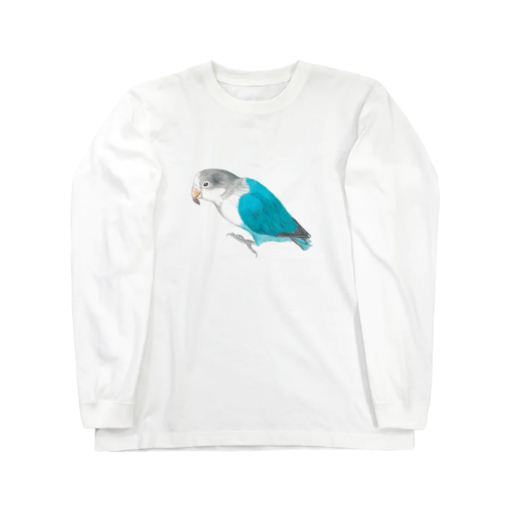 森図鑑の[森図鑑] ブルーボタンインコと種 Long Sleeve T-Shirt