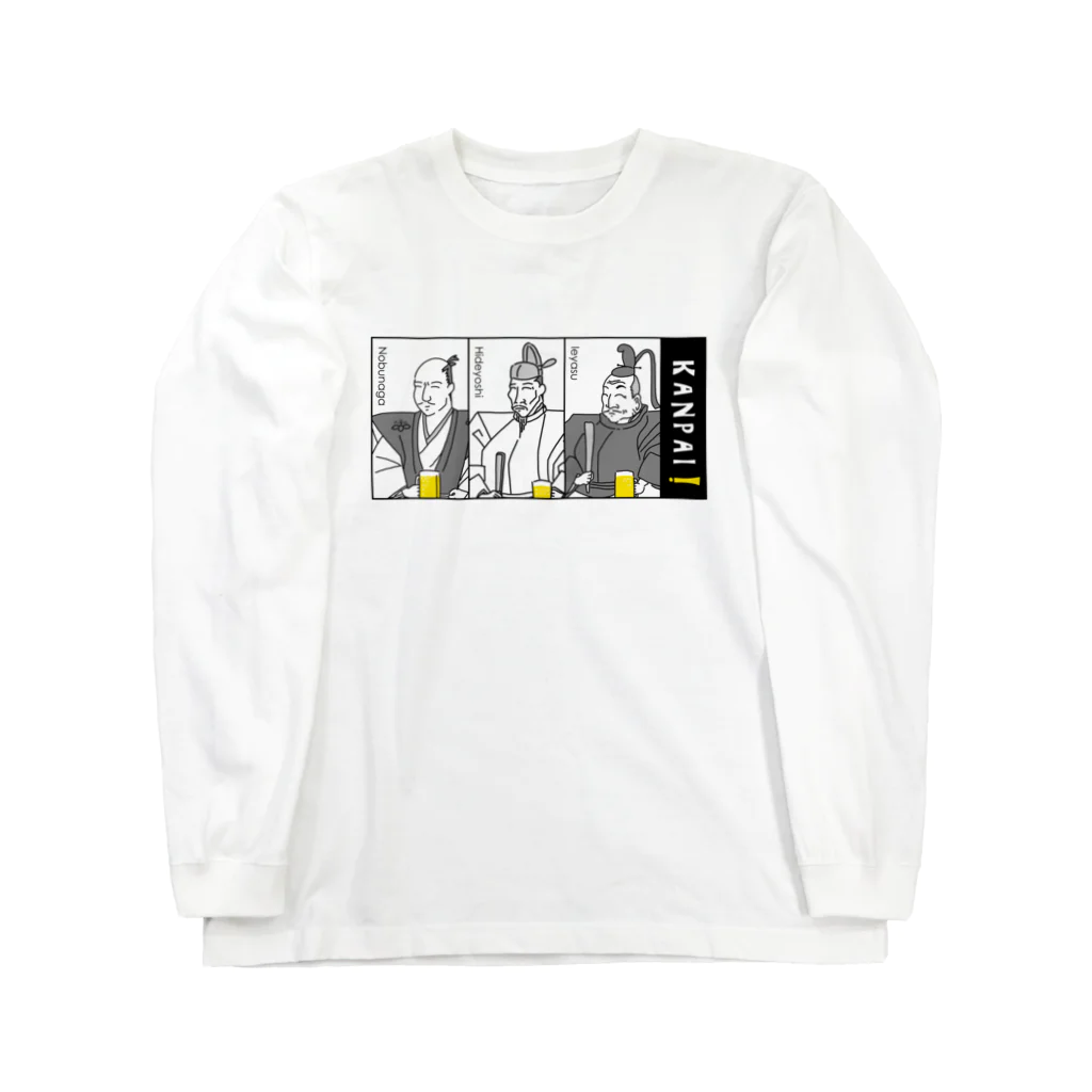 ビールとアート TM-3 Designの偉人 × BEER（三英傑）黒線画・枠付 Long Sleeve T-Shirt