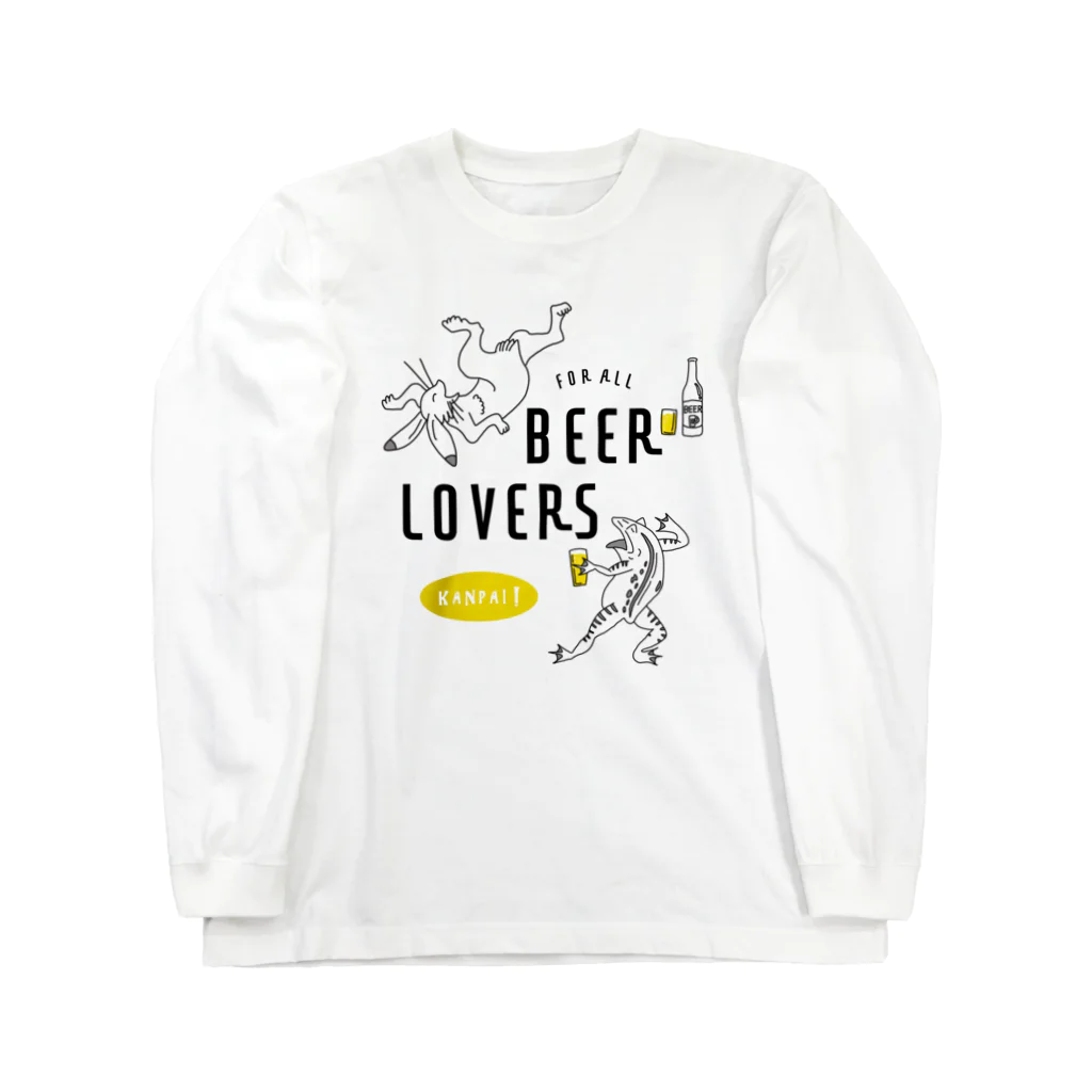 ビールとアート TM-3 Designの名画 × BEER（鳥獣戯画・すべてのビール好きのために）黒線画 Long Sleeve T-Shirt