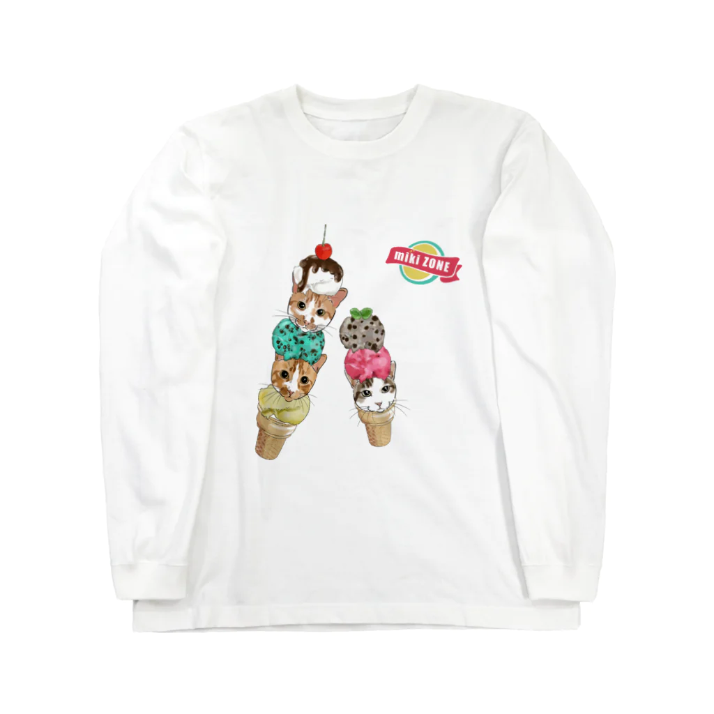 みきぞーん｜保護猫 ミッキー画伯と肉球とおともだちのrui&ram&ta-chan ice Long Sleeve T-Shirt