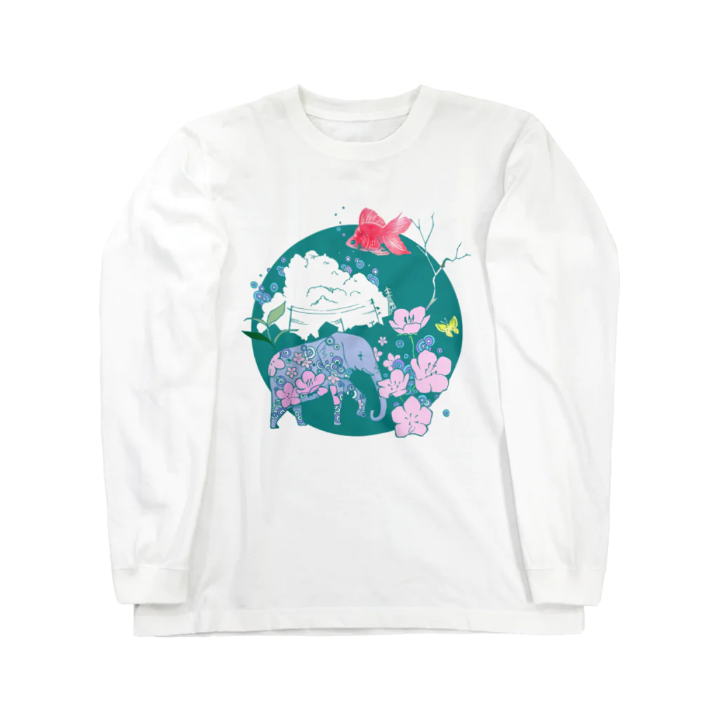 maro's POKER FACEの サクラの象と空飛ぶ金魚 ロングスリーブTシャツ