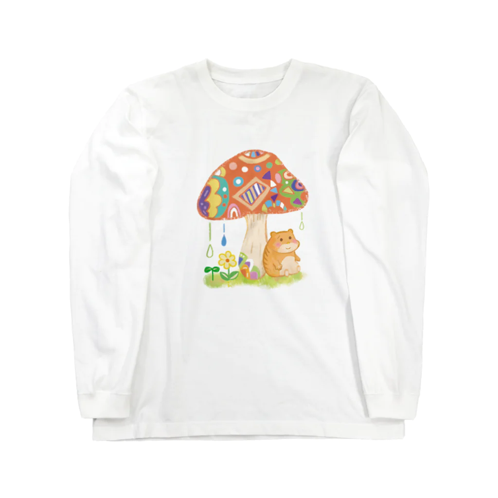 まえださきのハムちゃんの雨やどり ロングスリーブTシャツ