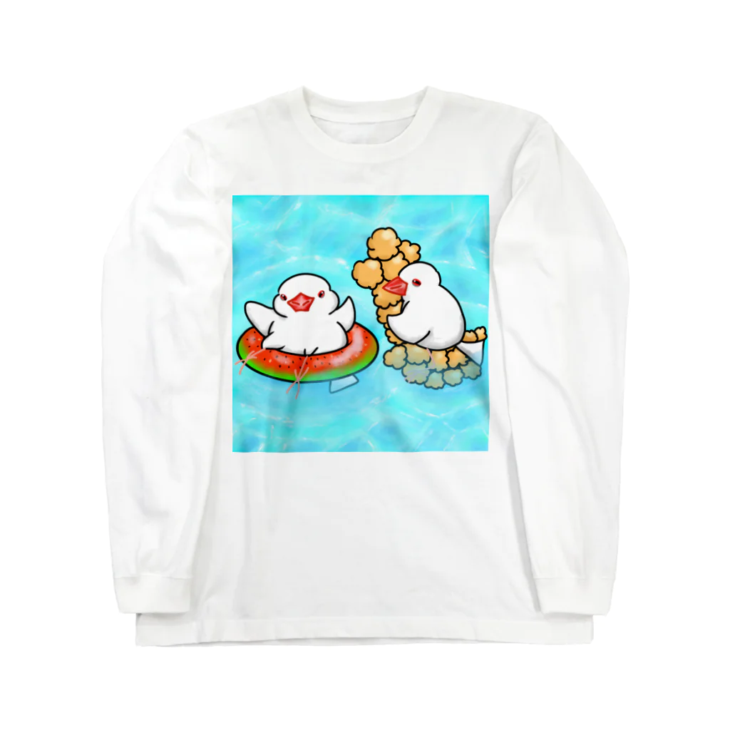 Lily bird（リリーバード）のぷかぷか水遊び文鳥ず ロングスリーブTシャツ