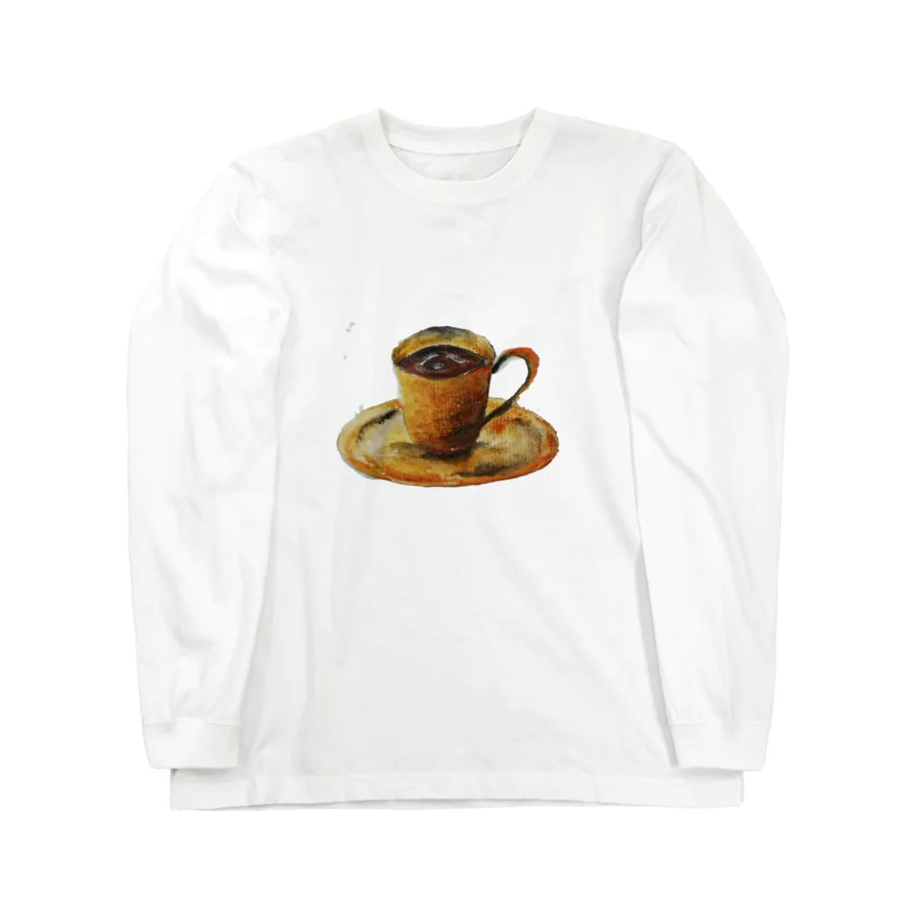 ぴーひゃら食べもの水彩画のコーヒー水彩画♪ ロングスリーブTシャツ