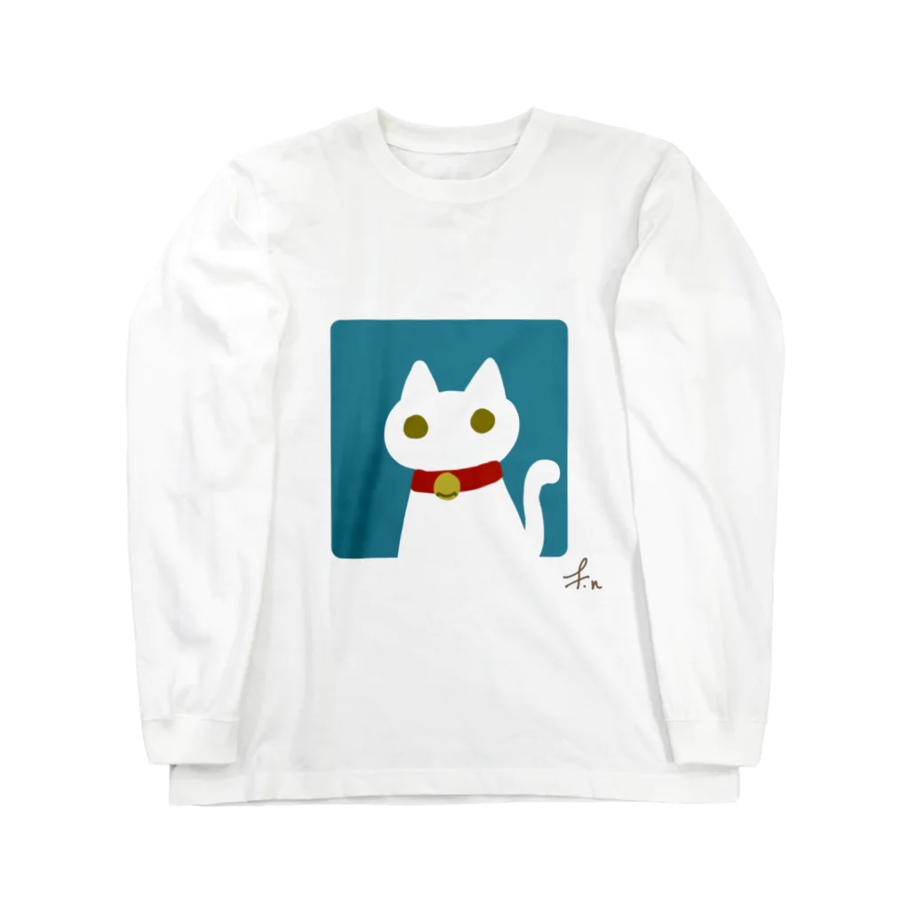 第2植物研究所のシンプル白ねこ ロングスリーブTシャツ