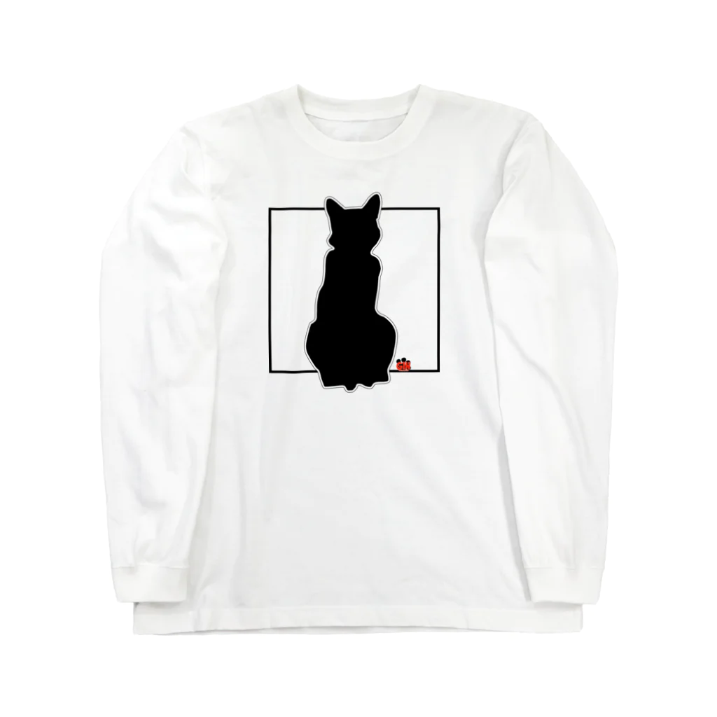 アトリエGINのロシアンブルー銀　「猫座りシルエット」 Tシャツ ロングスリーブTシャツ