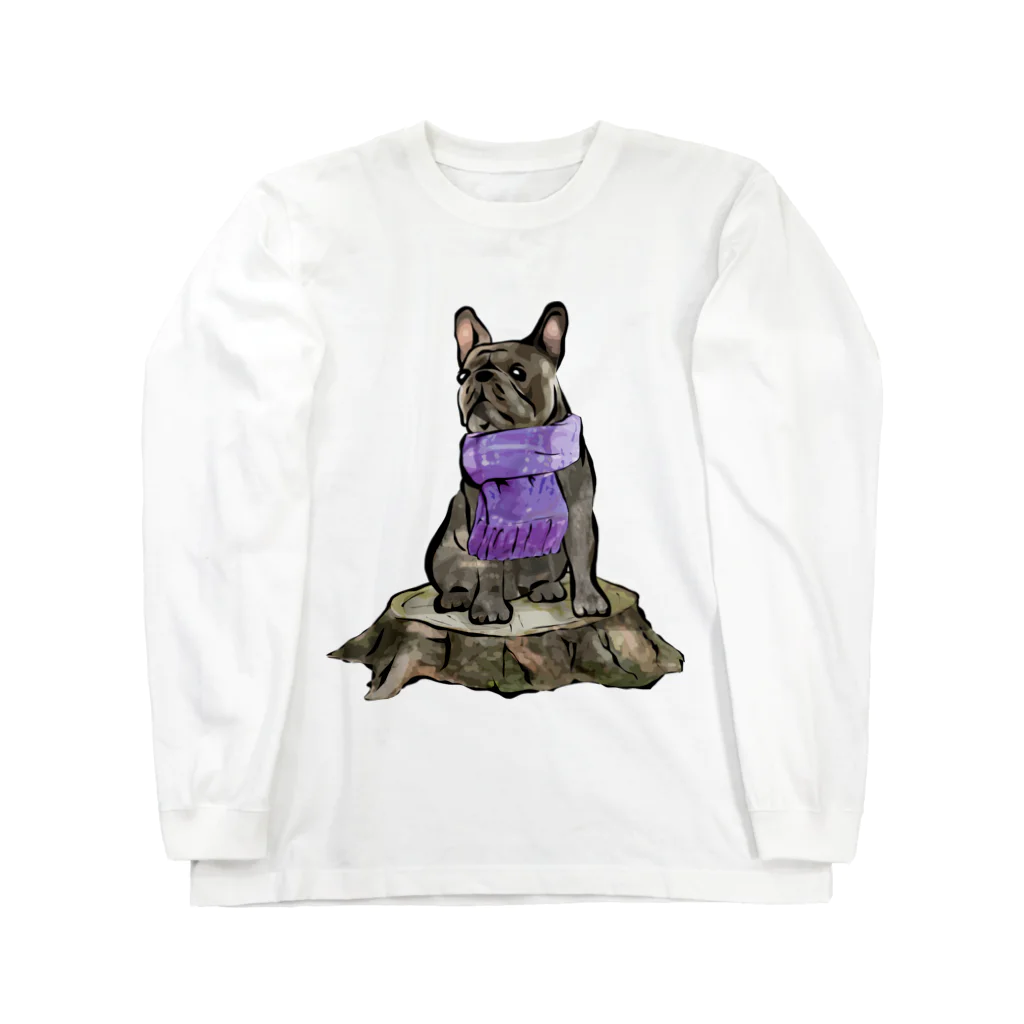 犬グッズの店しえるぶるーのマフラー犬　フレンチブルドッグ　ブリンドル Long Sleeve T-Shirt