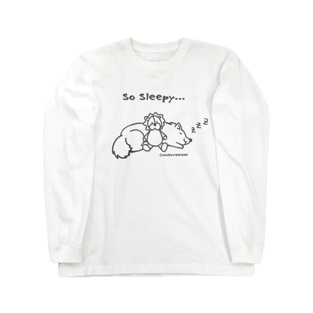 アトリエ・シシのSo Sleepy +piping　眠たいワンコ ロングスリーブTシャツ