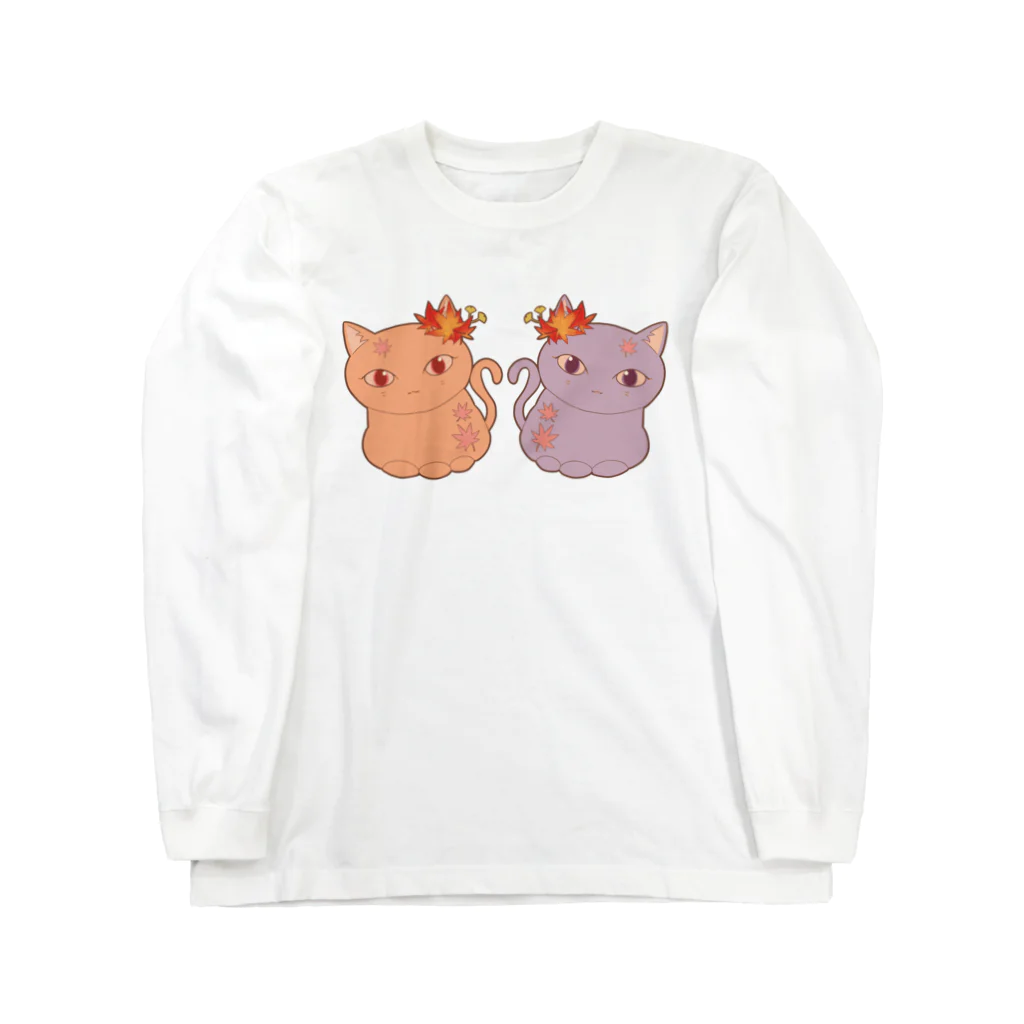 いろはにゃんこ堂の四季猫さん（秋/紅葉）（オレンジ/パープル） ロングスリーブTシャツ