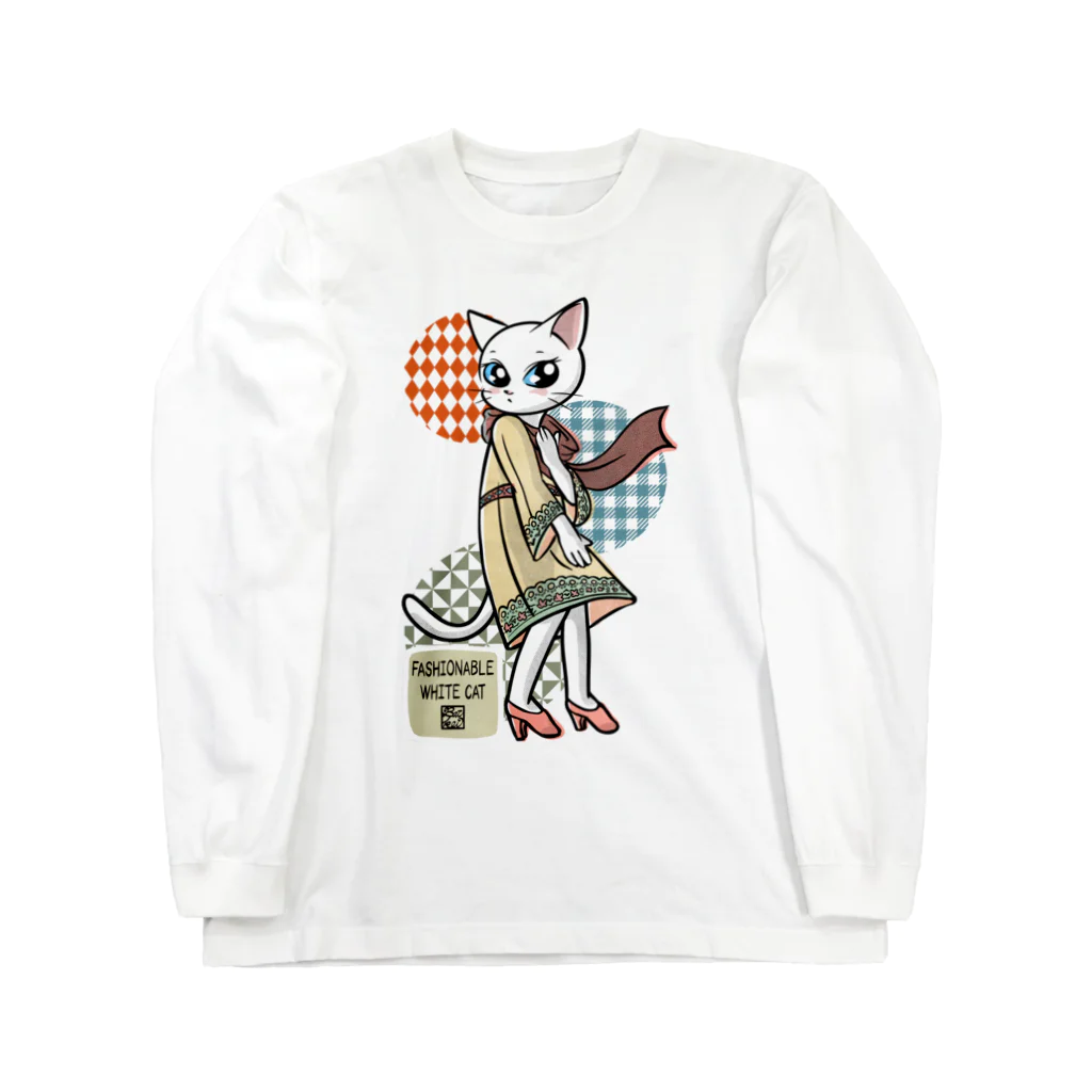 BATKEI ARTのFashionable white cat Long Sleeve T-Shirt