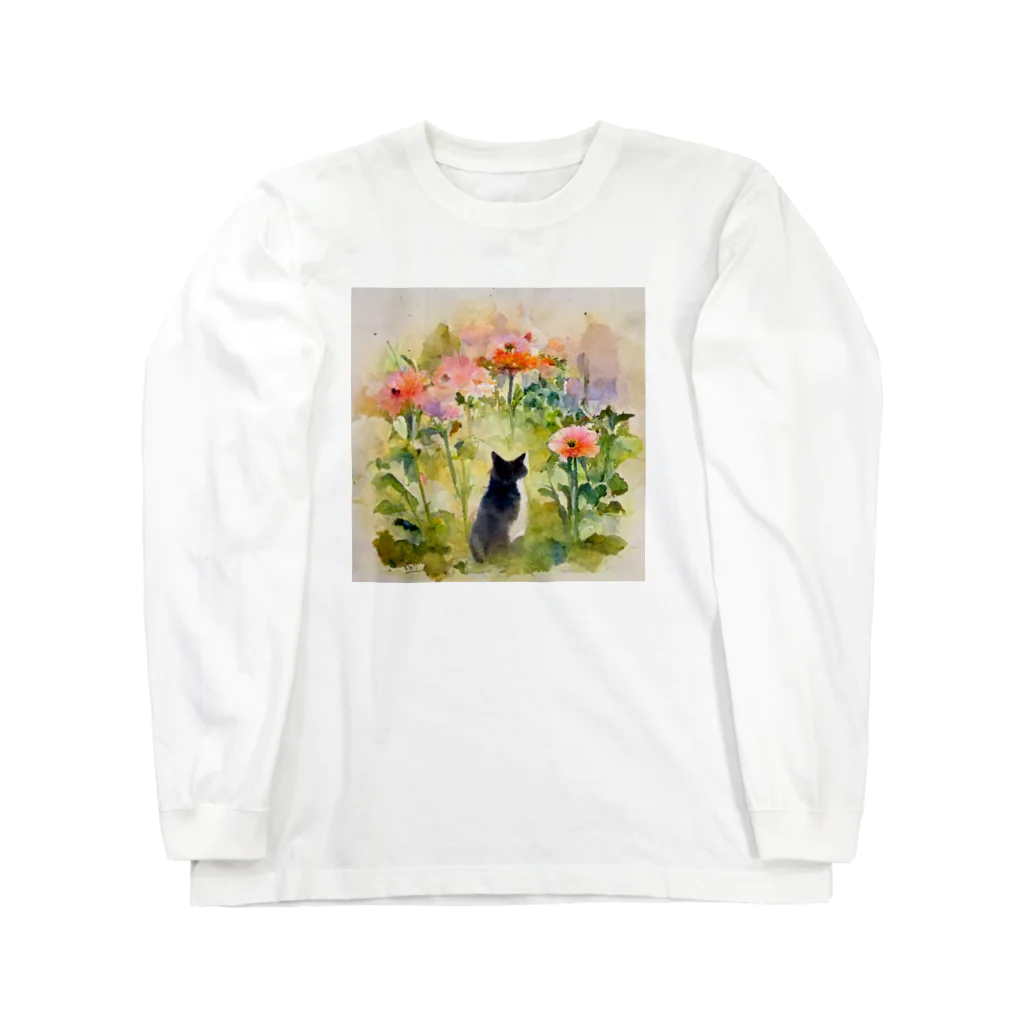 ccaattの花畑に迷い込む猫 ロングスリーブTシャツ