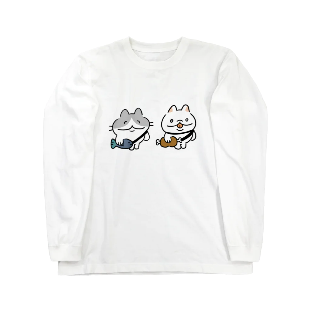 おむすび屋のねこいぬポシェット ロングスリーブTシャツ