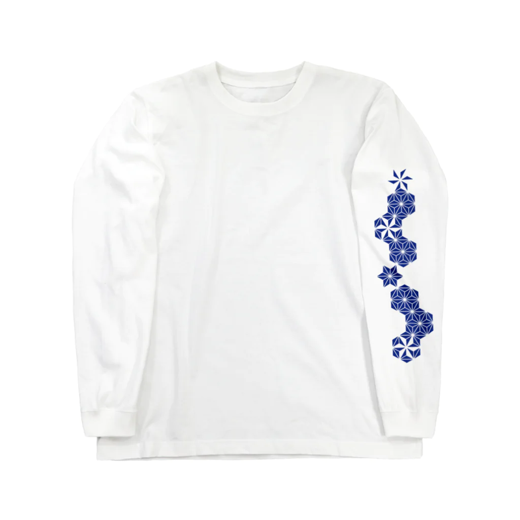 cuuyabowの麻の葉NAVY片袖模様／左 Long Sleeve T-Shirt