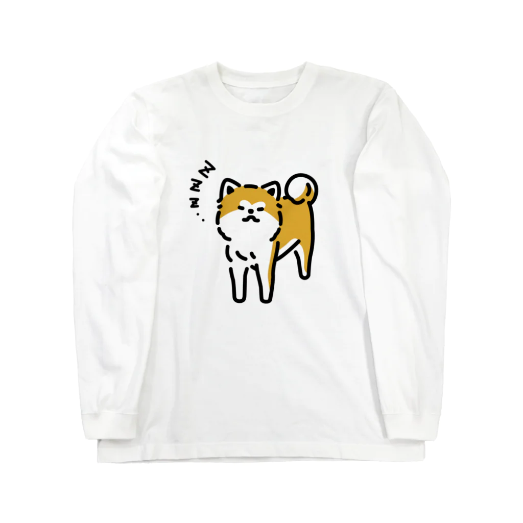 おもかわ〜おもしろい・かわいい専門店〜の立ち寝秋田犬 ロングスリーブTシャツ