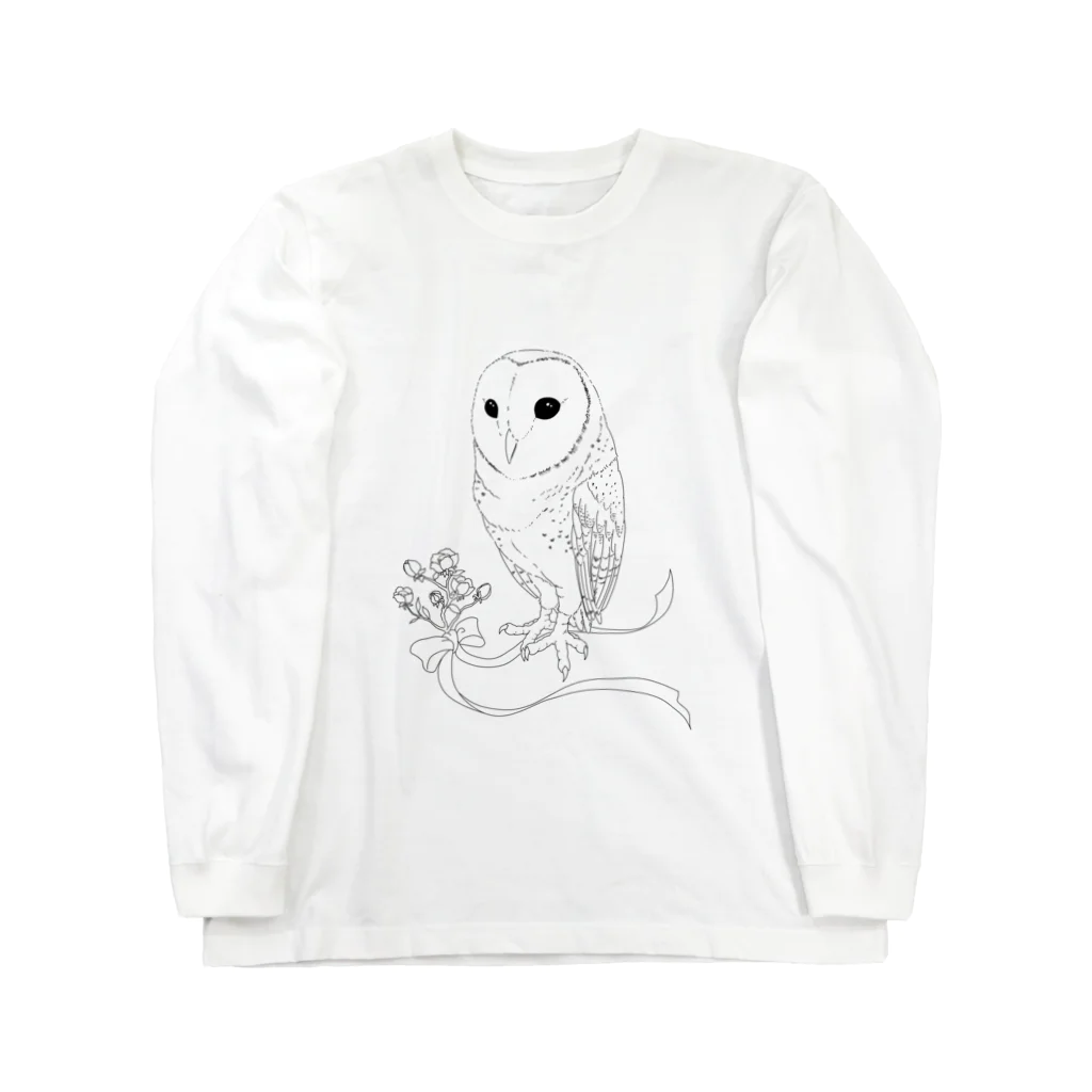 ちちこのメンフクロウと花 ロングスリーブTシャツ