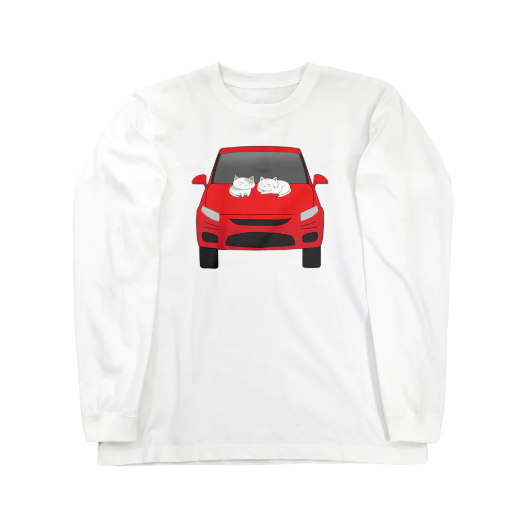 いろはにゃんこ堂の赤い車とちびにゃんず ロングスリーブTシャツ