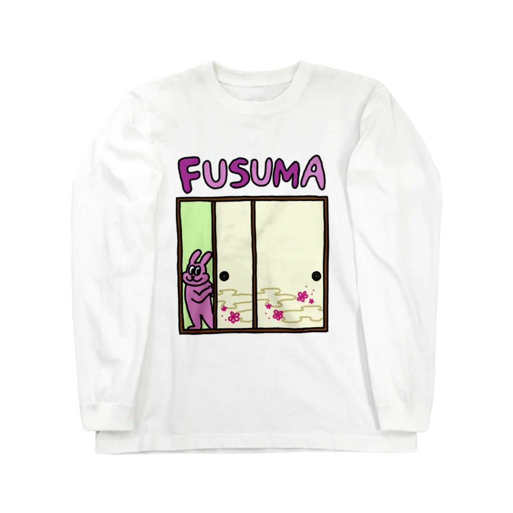 fusumerのうさぎとふすま(梅)両面 ロングスリーブTシャツ