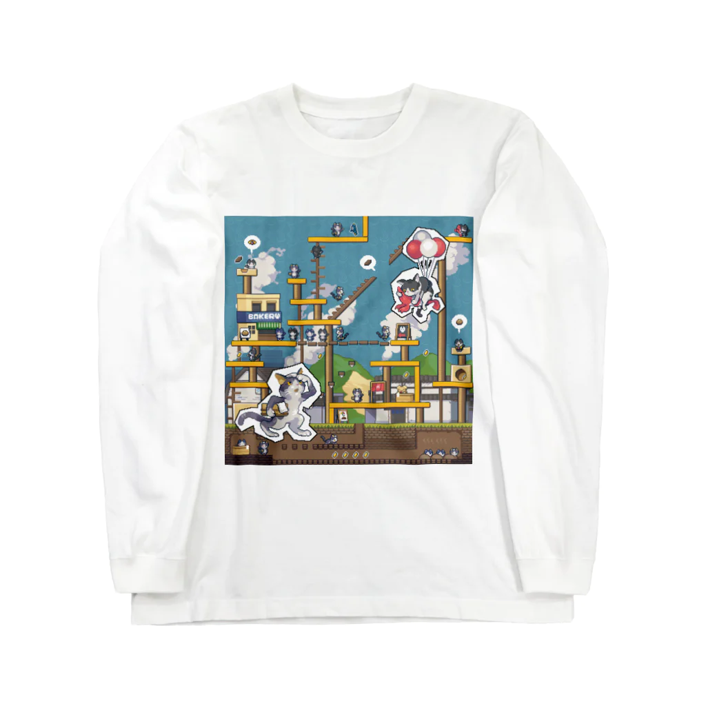 にゃんたまチャンネルのワイワイおもちくんとチニくんのドット絵 Long Sleeve T-Shirt