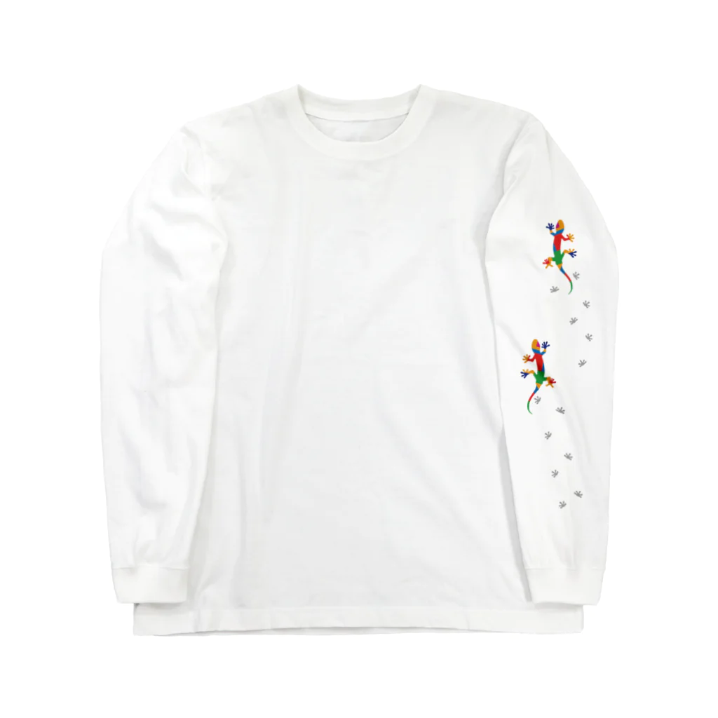 cuuyabowの袖と背中のカラフルヤモリ Long Sleeve T-Shirt