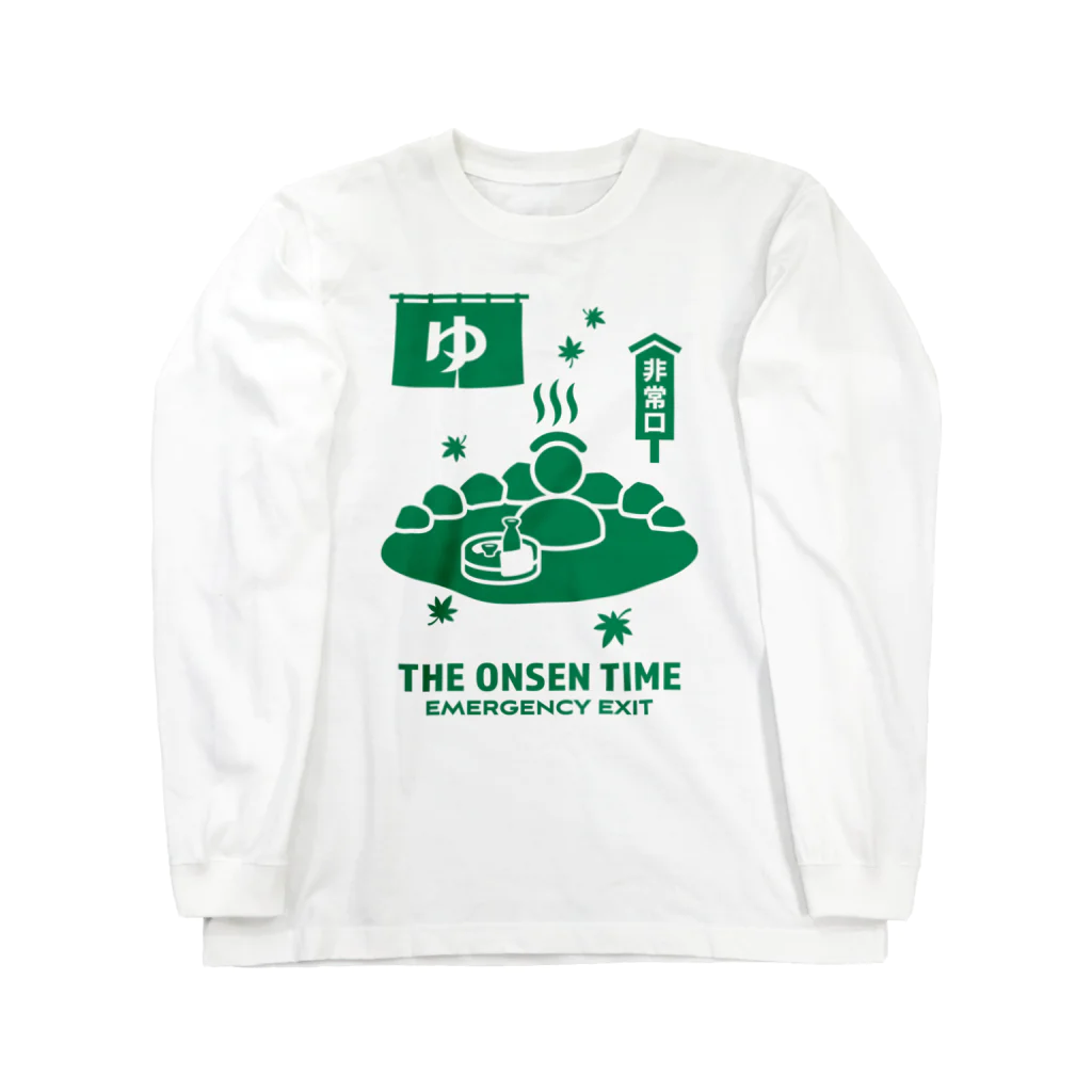 スタンダードTシャツ800円引き！4月29日(月)23時59分まで！！★kg_shopのTHE ONSEN TIME【非常口パロディ】 ロングスリーブTシャツ