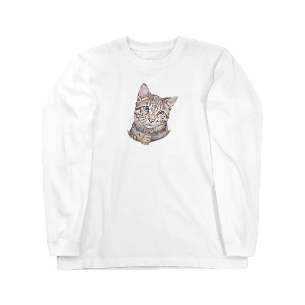 wanwanartの穴から猫 ロングスリーブTシャツ