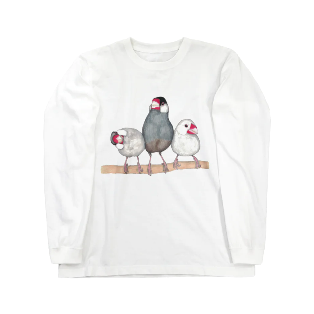 森図鑑の[森図鑑] 三羽文鳥 Long Sleeve T-Shirt