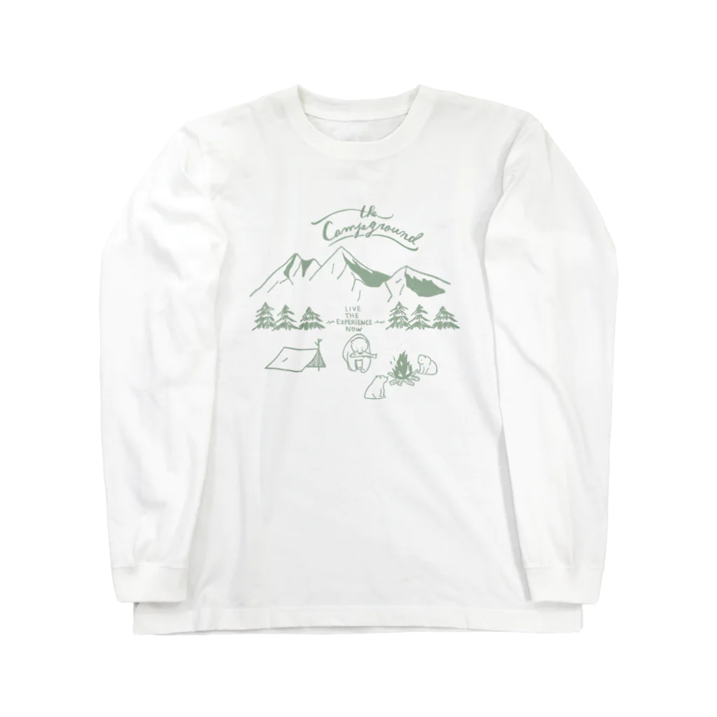 kiki25のくま親子のキャンプ(パステルカーキグリーン) Long Sleeve T-Shirt