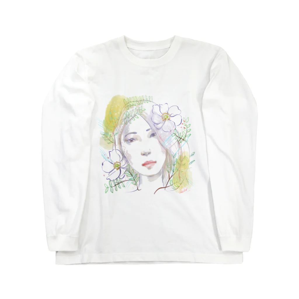 isiko　Miyahara Izumiのお花と水彩の子 ロングスリーブTシャツ