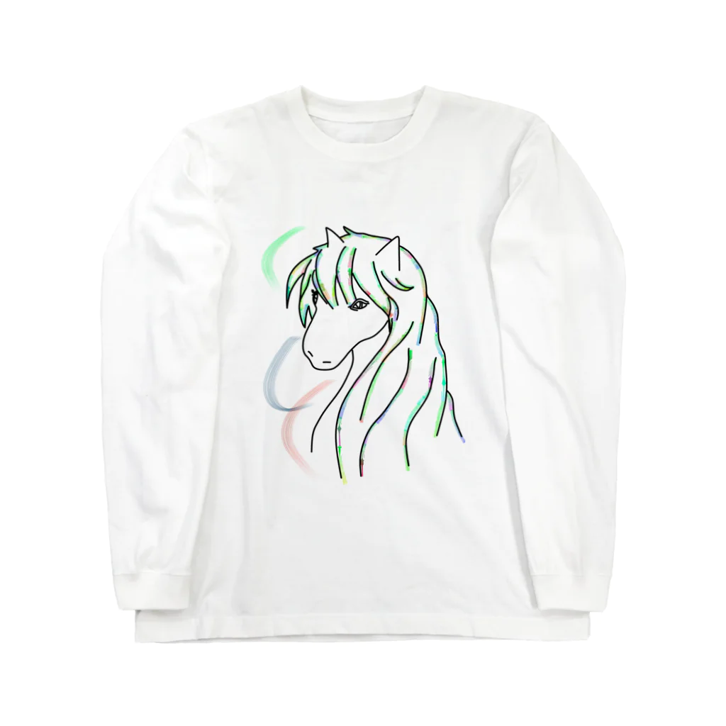 greetenの馬　カラフルラインアート　 ロングスリーブTシャツ