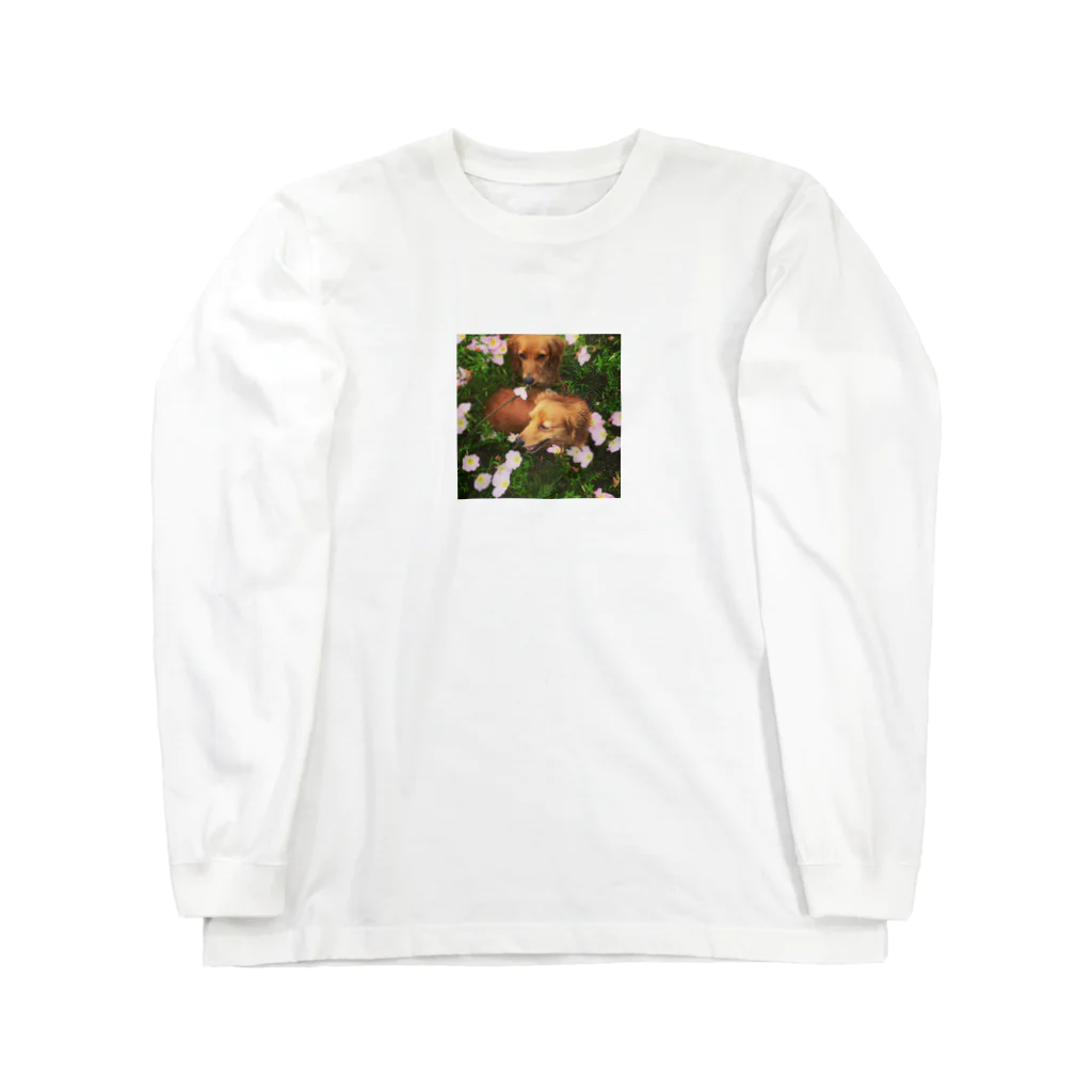 あとりえkittenのダックスのマロンとカプチーノと花畑 Long Sleeve T-Shirt