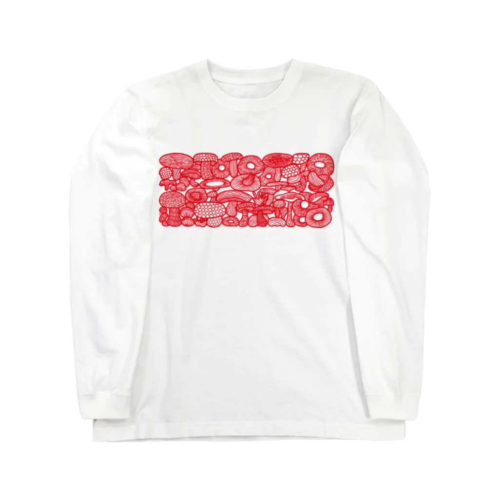 LOVE MUSHROOMの赤い線描きマッシュ Long Sleeve T-Shirt