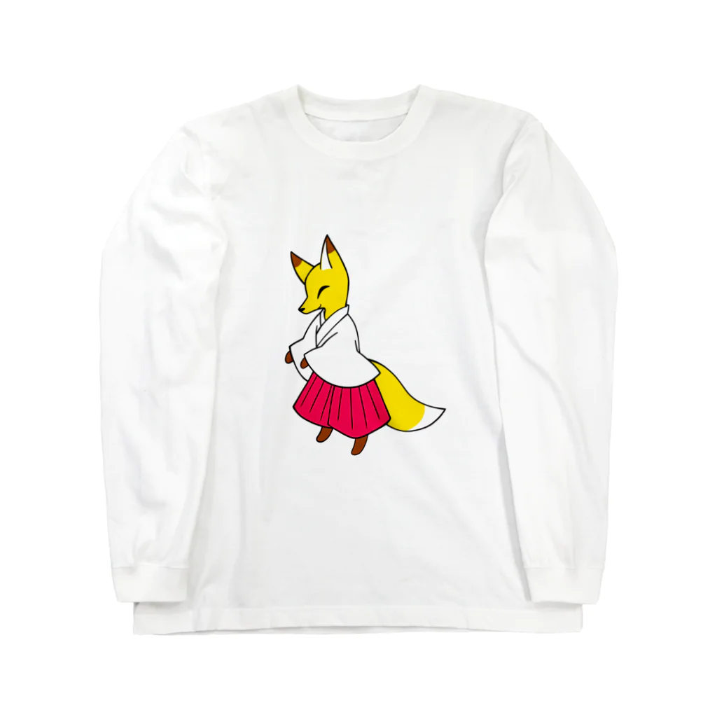 睡魔バクの動物お洋服シリーズ　巫女キツネ Long Sleeve T-Shirt