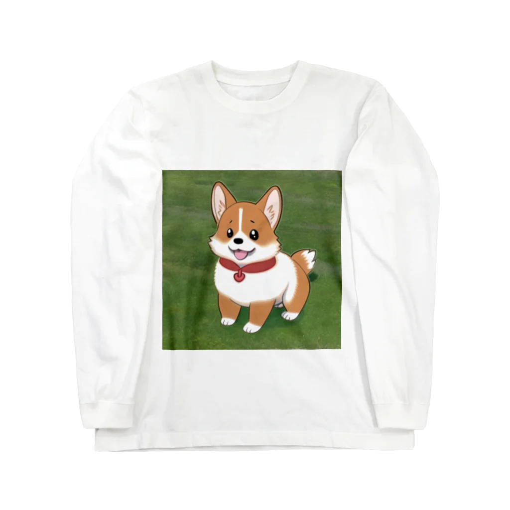 ポンコツイラストレーターカピバラのコーギー犬モナカ ロングスリーブTシャツ