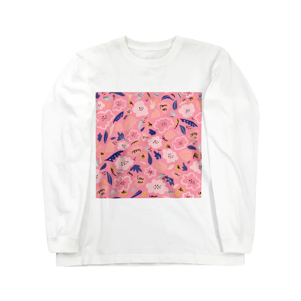 Katie（カチエ）の抽象的な手描きの花柄（ピンク） Long Sleeve T-Shirt