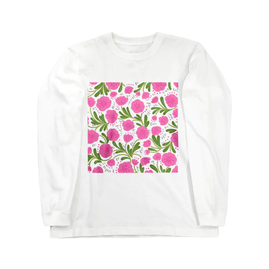 Katie（カチエ）の手描きの花柄（ピンク） Long Sleeve T-Shirt