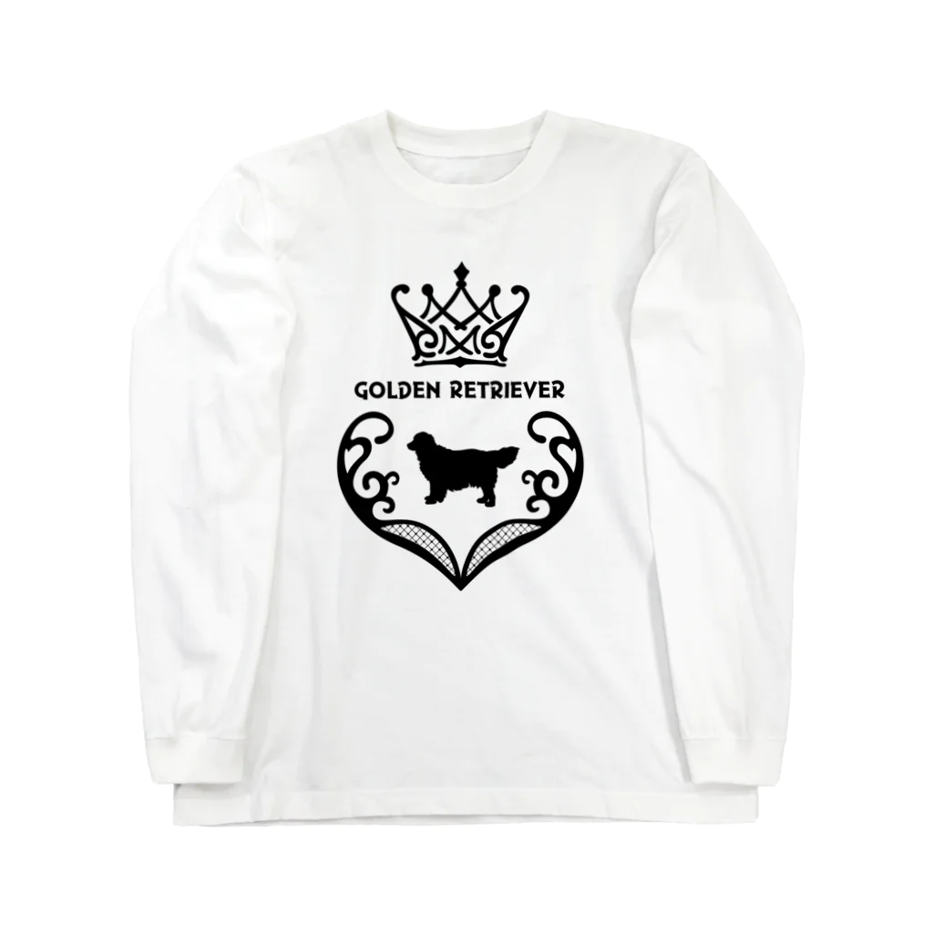 onehappinessのゴールデンレトリバー　crown heart　onehappiness　black ロングスリーブTシャツ