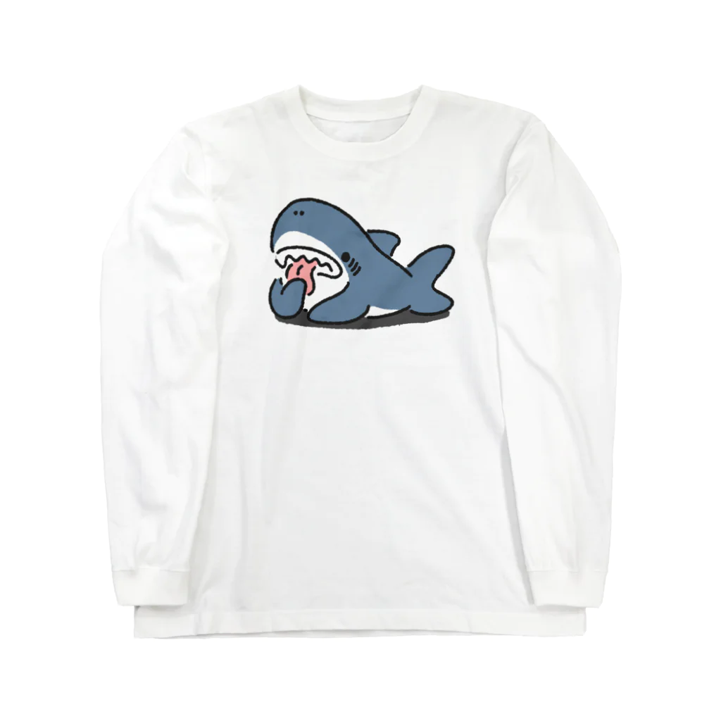 サメ わりとおもいのヒレをなめるサメ ロングスリーブTシャツ