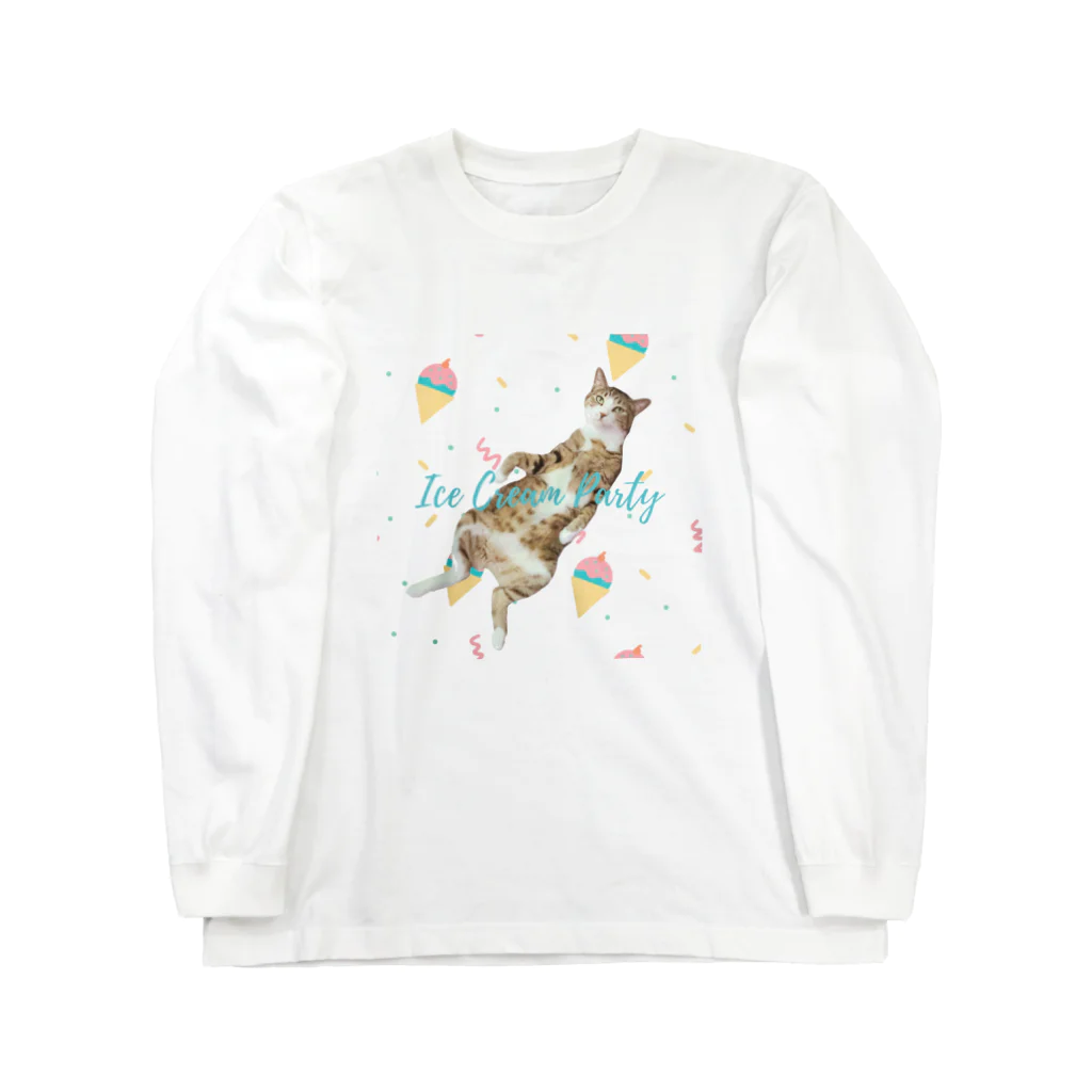 Yoru.MaruのIce cream party(cat) ロングスリーブTシャツ