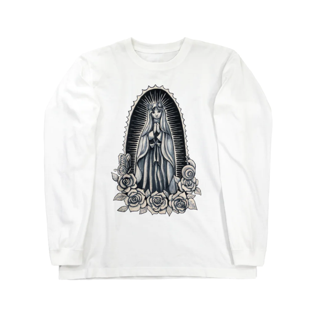 星月猫　徳島洋子のグアダルーペの聖猫 聖母マリア 猫 モノトーン Long Sleeve T-Shirt