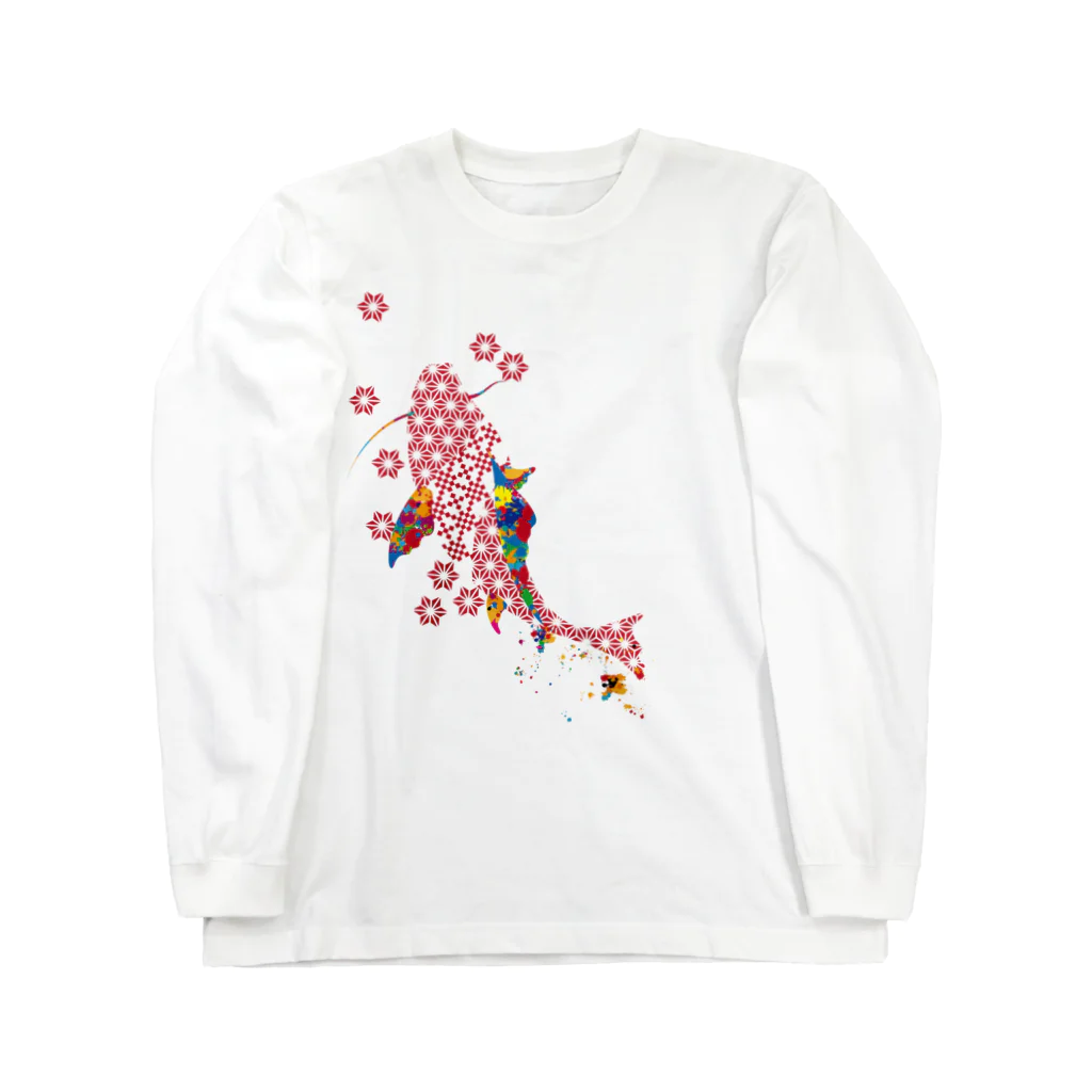 cuuyabowの鯉のぼり・和柄＆スプラッシュ / Red ロングスリーブTシャツ