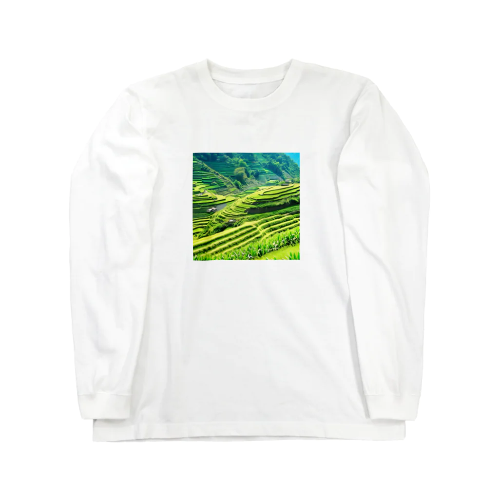 dolphineの日本の原風景　棚田 ロングスリーブTシャツ