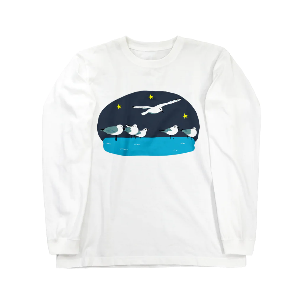 小鳥と映画館の夜のユリカモメ Long Sleeve T-Shirt