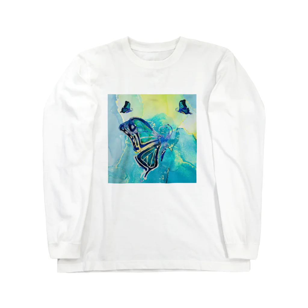 CCCHEART のbutterfly×Blue green Long Sleeve T-Shirt