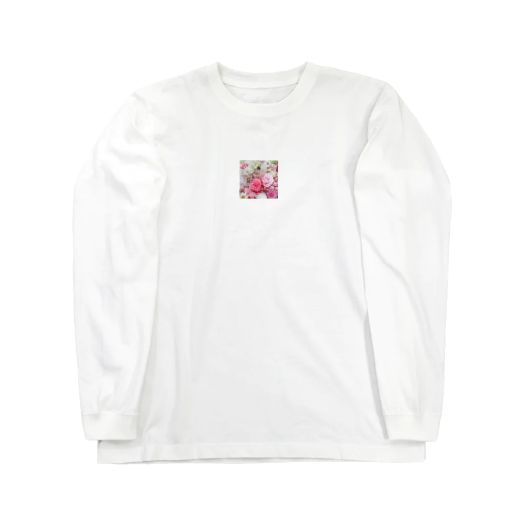 meke flowersのピンクローズのガーリーな花柄 Long Sleeve T-Shirt