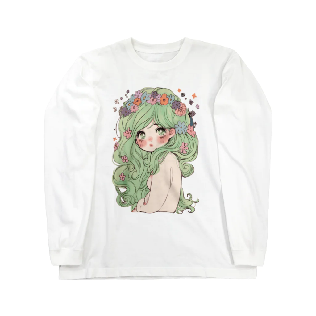 天道虫のグリーンフラワーガール Long Sleeve T-Shirt