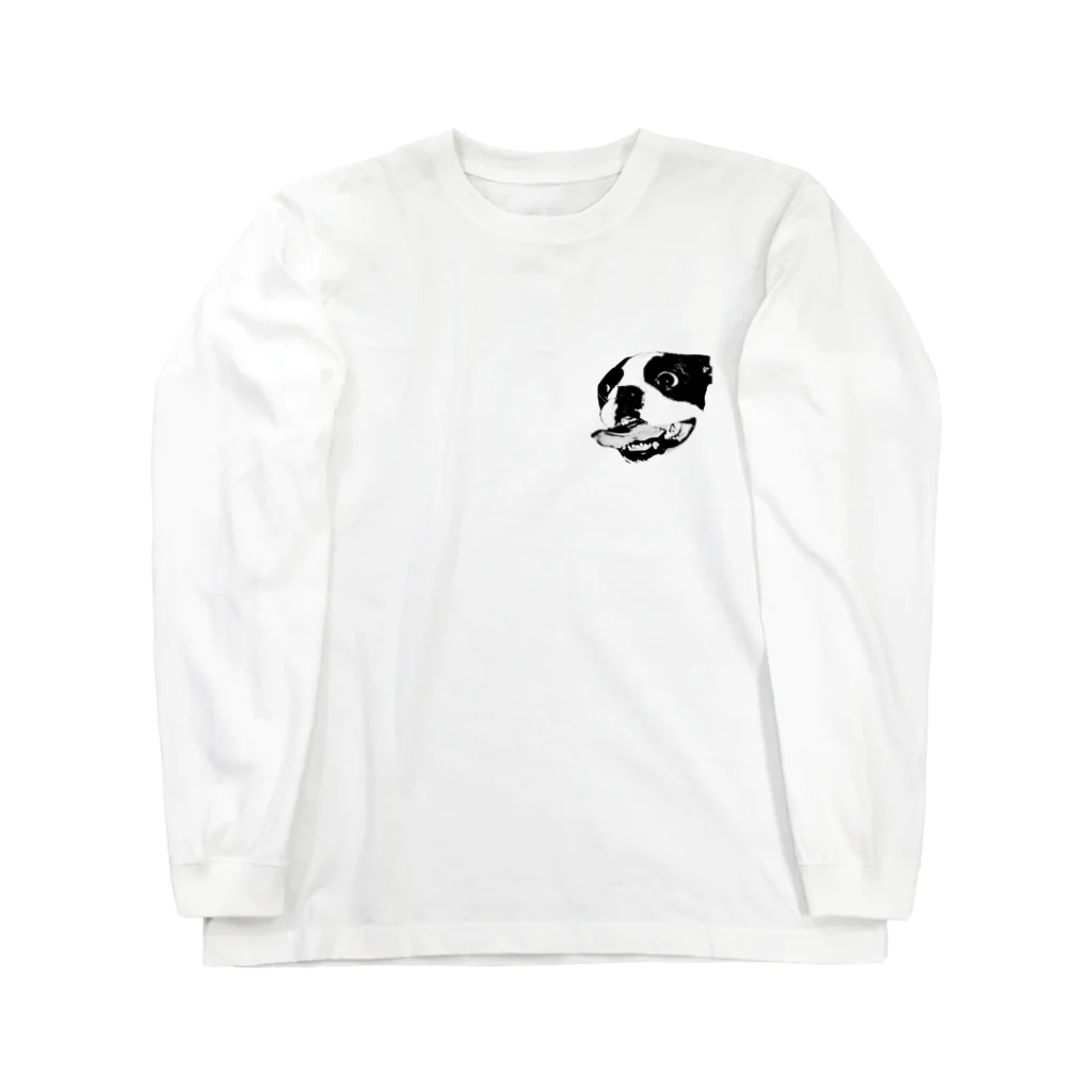アビ屋さんの恐怖の犬 モノトーン ワンポイント Long Sleeve T-Shirt
